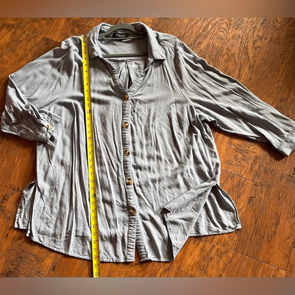 Arna York blue button down long sleeve long tunic with slits up both sides 3x - Picture 5 of 11